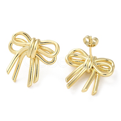 Bowknot Rack Plating Brass Stud Earrings for Women EJEW-A045-02G-1