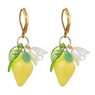 Resin Lemon Leverback Earrings EJEW-JE06163-1