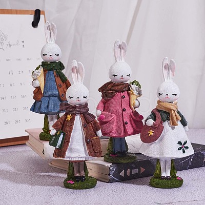 Resin Standing Rabbit Statue Bunny Sculpture Tabletop Rabbit Figurine for Lawn Garden Table Home Decoration ( White ) JX082A-1