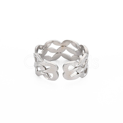 Non-Tarnish 304 Stainless Steel Wave Wrap Open Cuff Ring for Women RJEW-S405-243P-1