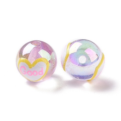 UV Plating Rainbow Iridescent Transparent Acrylic Beads with Enamel OACR-P014-03A-1