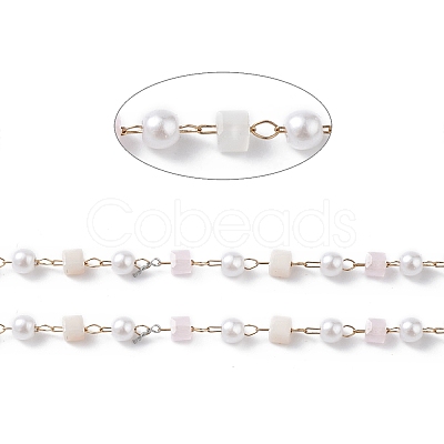 Cube & Round Glass & ABS Imitation Pearl Beaded Chains CHS-P016-43G-07-1