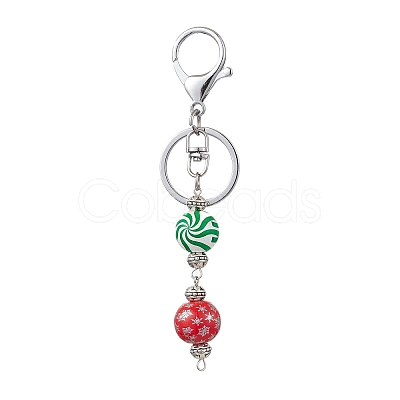 Dyed Natural Wood Round Beaded Keychain KEYC-JKC00931-1