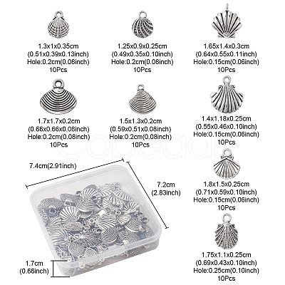 80Pcs 8 Style Shell Shape Tibetan Style Alloy Pendants FIND-YW0003-79-1