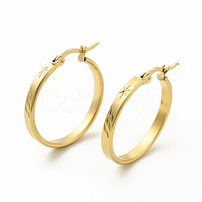 201 Stainless Steel Leaf Pattern Hoop Earrings with 304 Stainless Steel Pins for Women EJEW-M214-04D-G-1