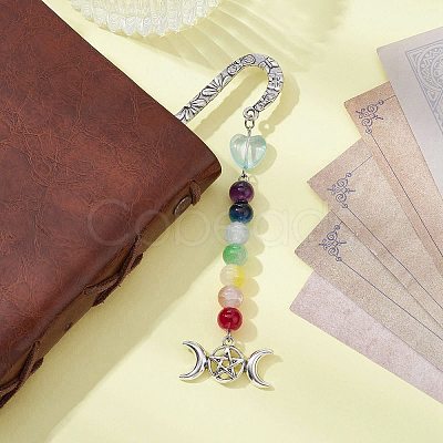 Flower Pattern Alloy Hook Bookmarks AJEW-JK00250-1