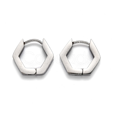 Tarnish Resistant 304 Stainless Steel Hexagon Huggie Hoop Earrings STAS-H156-03A-P-1