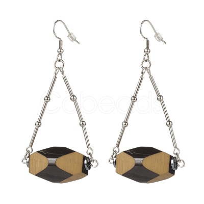 Synthetic Hematite & Acrylic Oval Dangle Earrings EJEW-JE04975-1