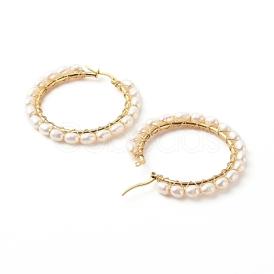 Natural Pearl Beads Brass Hoop Earrings EJEW-JE04565-1