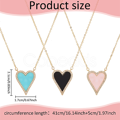 ANATTASOUL 3Pcs 3 Colors Rhinestone Heart Pendant Necklace NJEW-AN0001-69-1