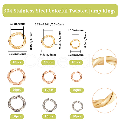 Beebeecraft 90Pcs 9 Styles 304 Stainless Steel Jump Rings STAS-BBC0002-95-1