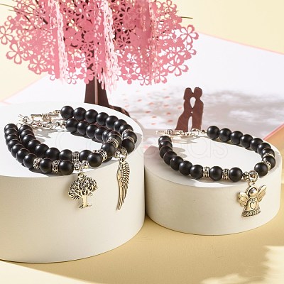 Matte Round Synthetic Black Stone Beaded Bracelet BJEW-JB06963-1