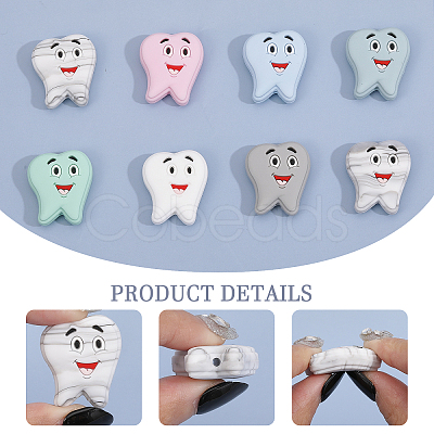 SUPERFINDINGS 14Pcs 7 Colors Tooth Food Grade Eco-Friendly Silicone Beads SIL-FH0001-06-1