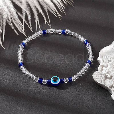 Resin Evil Eye & Acrylic Beaded Stretch Bracelet BJEW-JB10098-1