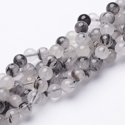 Natural Black Rutilated Quartz Beads Strands X-G-D295-6mm-1