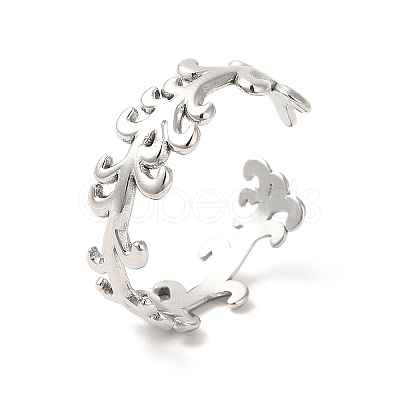 Non-Tarnish 304 Stainless Steel Leafy Branch Open Cuff Ring for Women RJEW-E063-21P-1