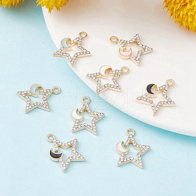 8Pcs 4 Colors Rack Plating Alloy Rhinestone Pendants ENAM-YW0003-24-1