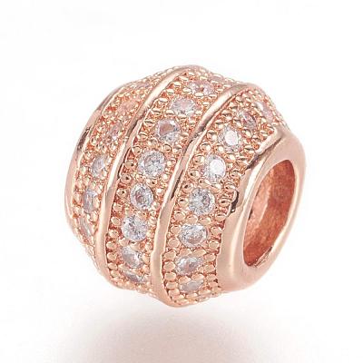 Brass Micro Pave Cubic Zirconia European Beads ZIRC-F062-12RG-1