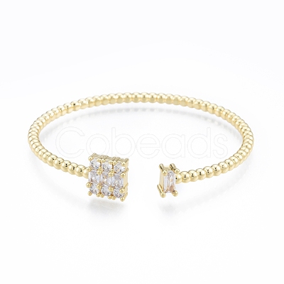 Brass Micro Pave Cubic Zirconia Cuff Bangles BJEW-P276-02G-1