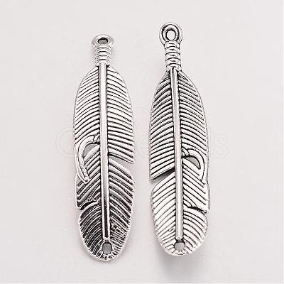 Tibetan Style Alloy Feather Pendants TIBEP-Q043-326-RS-1