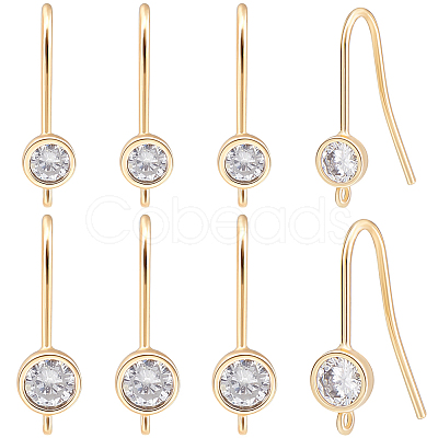 Beebeecraft 16Pcs 2 Size Brass Micro Clear Cubic Zirconia Earring Hooks KK-BBC0007-35-1