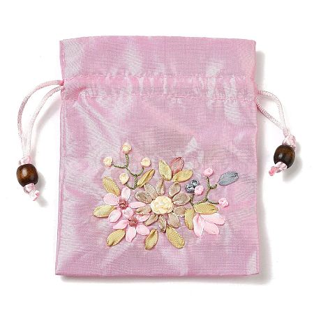 Flower Pattern Satin Jewelry Packing Pouches PW-WG90050-08-1