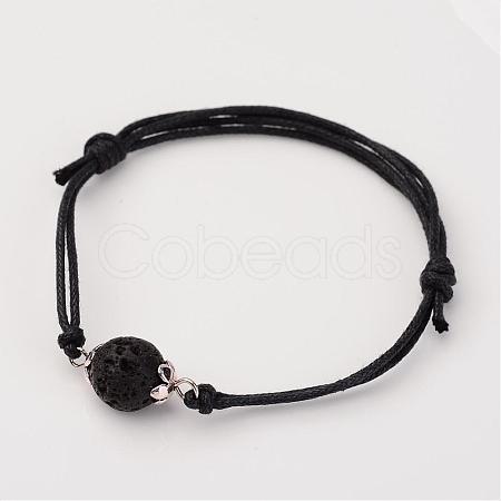 Adjustable Natural Lava Rock and Waxed Cotton Cord Bracelets BJEW-JB02333-01-1