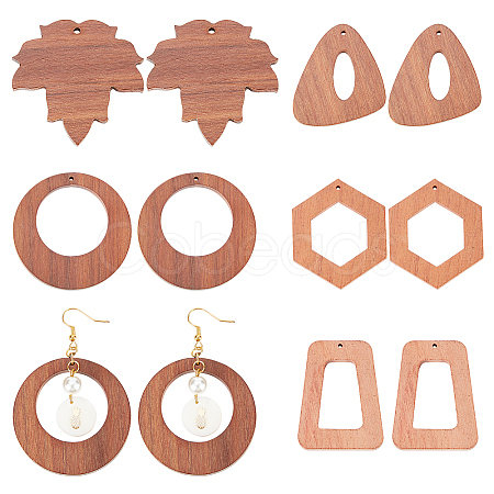 CHGCRAFT 10Pcs 5 Styles Autumn Theme Wood Pendants WOOD-CA0001-53-1