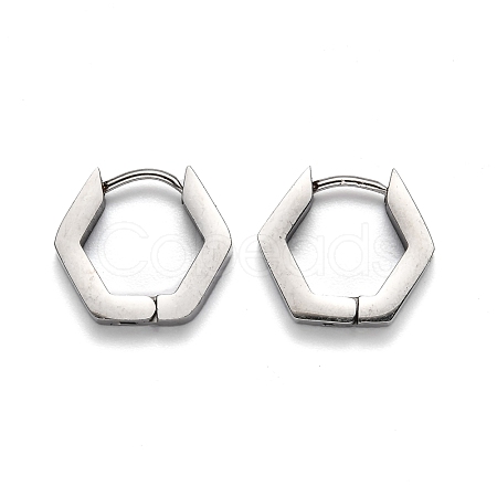 Tarnish Resistant 304 Stainless Steel Hexagon Huggie Hoop Earrings STAS-H156-03A-P-1