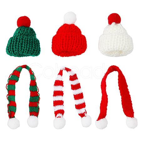 SUPERFINDINGS 48Pcs 6 Style Christmas Mini Knitting Wool Yarn Scarf & Hats AJEW-FH0003-79-1