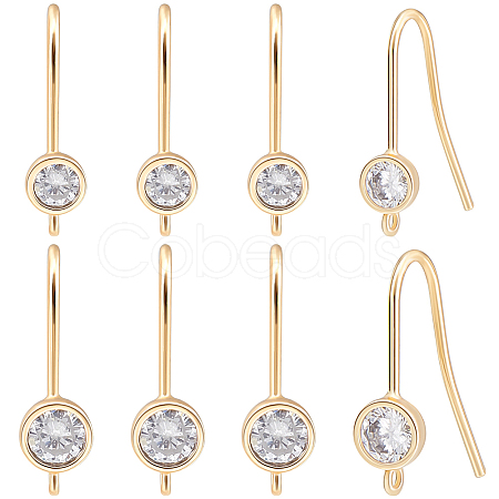 Beebeecraft 16Pcs 2 Size Brass Micro Clear Cubic Zirconia Earring Hooks KK-BBC0007-35-1