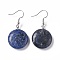 Natural Sodalite Flat Round Dangle Earrings, Platinum Brass Jewelry for Women, 42mm, Pin: 0.7mm