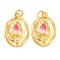 Rack Plating Brass Pendants, with Enamel and Jump Ring, Long-Lasting Plated, Oval with Flower Charm, Real 18K Gold Plated, Pale Violet Red, 21.5x14.5x3mm, Hole: 3mm