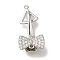 Brass Micro Pave Clear Cubic Zirconia Fold Over Clasps, Bowknot, Platinum, 29mm