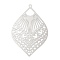 Non-Tarnish 304 Stainless Steel Filigree Big Pendants, Etched Metal Embellishments, Teardrop Charm, Stainless Steel Color, 59.5x40x0.2mm, Hole: 1.8mm