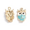 Alloy Enamel Pendants, Owl, Golden, Light Sky Blue, 20x11x3.5mm, Hole: 1.6mm