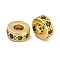 Rack Plating Brass Micro Pave Cubic Zirconia  Beads, Lead Free & Cadmium Free, Long-Lasting Plated, Real 18K Gold Plated, Round, Dark Green, 7.5x3mm, Hole: 3.5mm