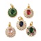 Brass Micro Pave Cubic Zirconia Pendants, Real 18K Gold Plated, Oval, 17.5x13x5mm, Hole: 3mm