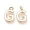 Brass Enamel Pendants, with Jump Ring, Long-Lasting Plated, Real 18K Gold Plated, Letter.G, White, Letter.G, G: 17.5x11.5x1.8mm, Jump Rings: Inner Diameter: 3mm