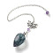 Natural Fluorite Teardrop Dowsing Pendulums, with Chakra Alloy Lotus & Rack Plating Brass Findings, 246mm, Hole: 1.5mm