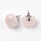 Half Round Dome Natural Rose Quartz Stud Earrings, with Platinum Plated Brass Findings, 18mm, Pin: 0.8mm