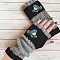 Acrylic Fibers Bird Pattern Knitting Fingerless Gloves, Arm Warmer, Winter Warm Gloves with Thumb Hole, Black, 250x100x20mm