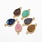 Electroplate Natural Druzy Crystal Teardrop Links connectors, with Golden Tone Brass Findings, Dyed, Mixed Color, 23x12x4~6mm, Hole: 2mm