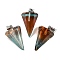 Spray Painted Glass Pendants, with Platinum Iron Loop, Cone, Brown, 26.5x15.5x13.5mm, Hole: 7.5mm