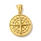 304 Stainless Steel Pendants, Flat Round with Compass Charm, Golden, 29x25.5x5mm, Hole: 8.5x4mm