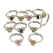 Butterfly Brass Adjustable Rings, Cubic Zirconia Rings for Women, Mixed Color, Inner Diameter: 18mm