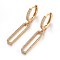 Brass Leverback Earrings, with Cubic Zirconia, Oval, Clear, Golden, 39mm, Pin: 1mm