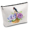 Custom Polycotton Printed Canvas Storage Bags, Rectangle Metal Zipper Pouches, Bird, 18x25cm