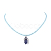 Natural Mixed Bullet Pendant Necklace with Seed Beaded Chains for Women NJEW-JN04298-5