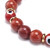 Natural Red Jasper & Lampwork Evil Eye Round Beaded Stretch Bracelet BJEW-JB08713-03-5
